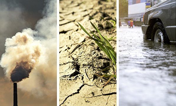 Einsatz fossiler Brennstoffe führt zu Hitzewellen und Dürren sowie Unwetter und Überschwemmungen.